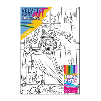 Cats & Kittens Velvet Poster Art & Fibre Pens