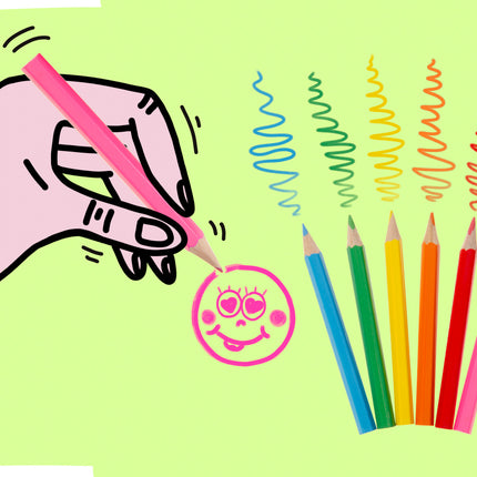 Happy Face Halfsize Colouring Pencils - 6 Pack
