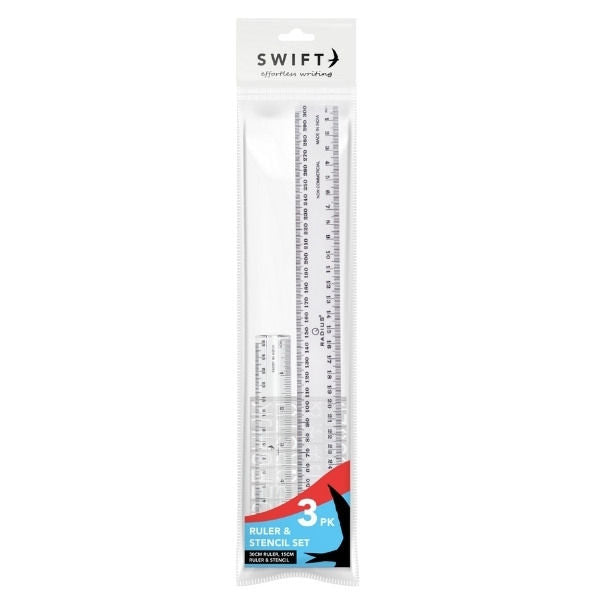 Ruler & Stencil Set - 3 Piece 30cm 15cm