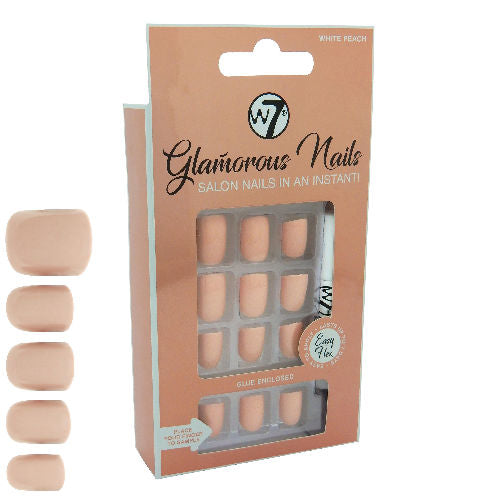 W7 Cosmetics Glamorous False Long Fake Nails - Nude White Peach