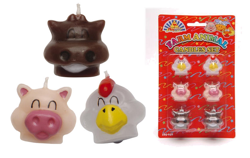 6 Farm Animal Shaped Candles