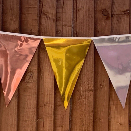 Metallic Gold, Rose Gold & Silver 10m Triangle Flag Bunting