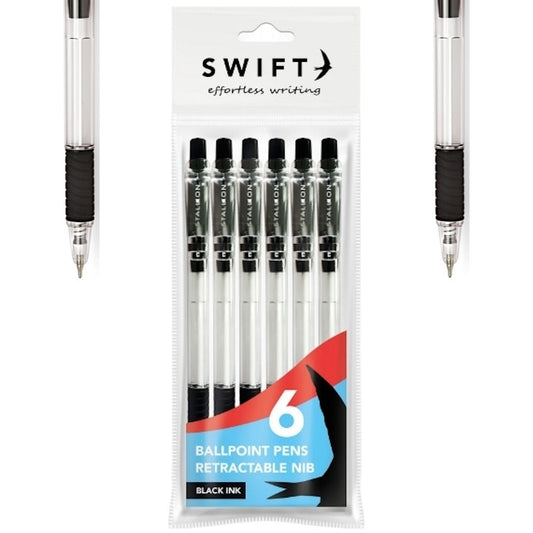 Retractable Black Ballpoint Pens 6 Pack