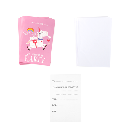 Unicorn Party Invites & Envelopes - 16 Pack