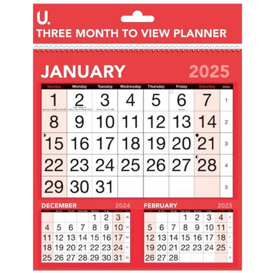 Three Month To View Planner Calendar 2025-2026 - Assorted Planner Organiser Schedule