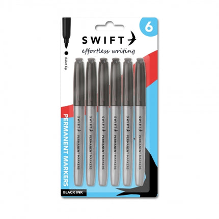 6 Black Permanent Marker Pens