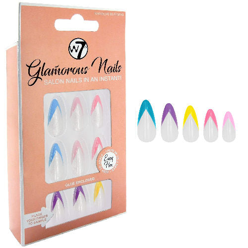 W7 Cosmetics Glamorous False Nails Rainbow Blessing - Long Fake Adhesive Included Party Nails