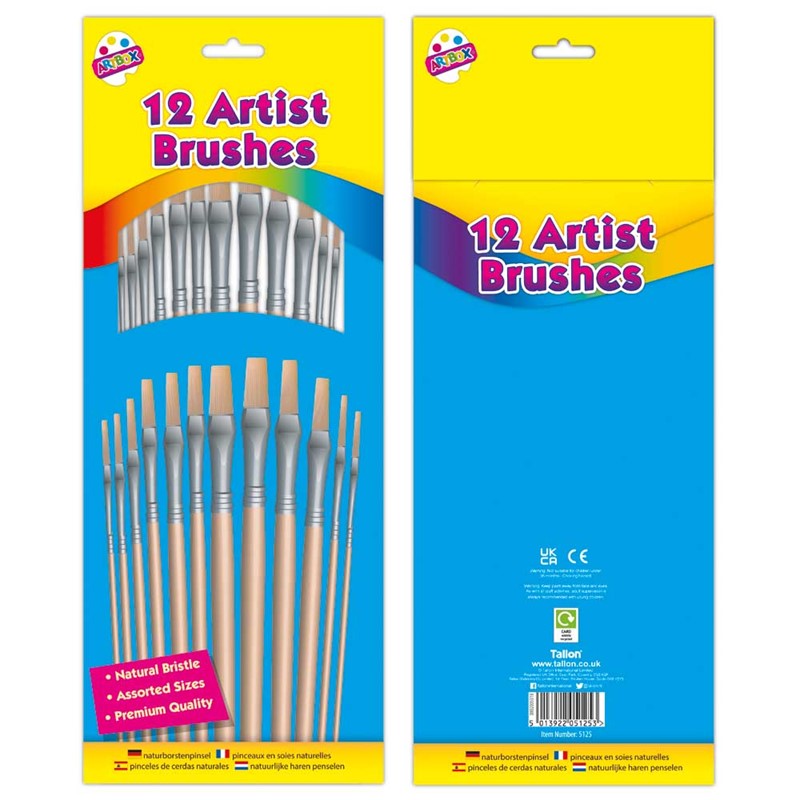 Natural Bristle Paintbrushes - 12 Pack Painting Brush Set Craft Supplies