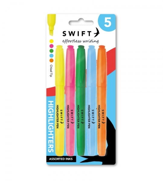 5 Assorted Colourful Highlighter Pens