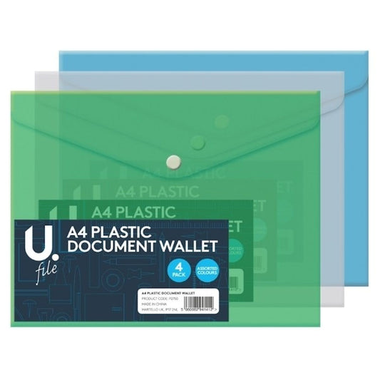 A4 Plastic Document Wallets - 3 Pack