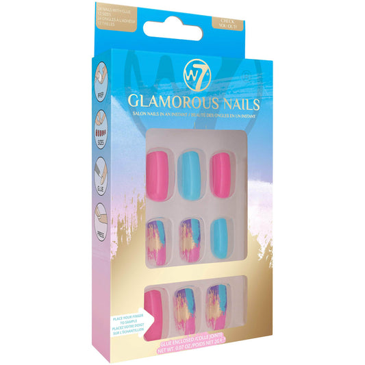 W7 Cosmetics Glamorous False Nails Check You Out! - Long Fake Adhesive Included Party Nails