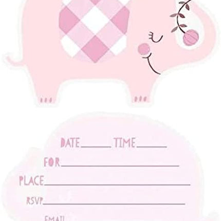 Pink Elephant Invitations - 8 Pack