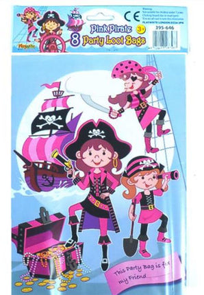 Pink Pirate Empty Party Bags - 8 Pack