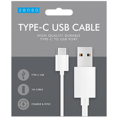 Type-C to USB Cable - 1M White Durable Fast Charging USB-C Devices