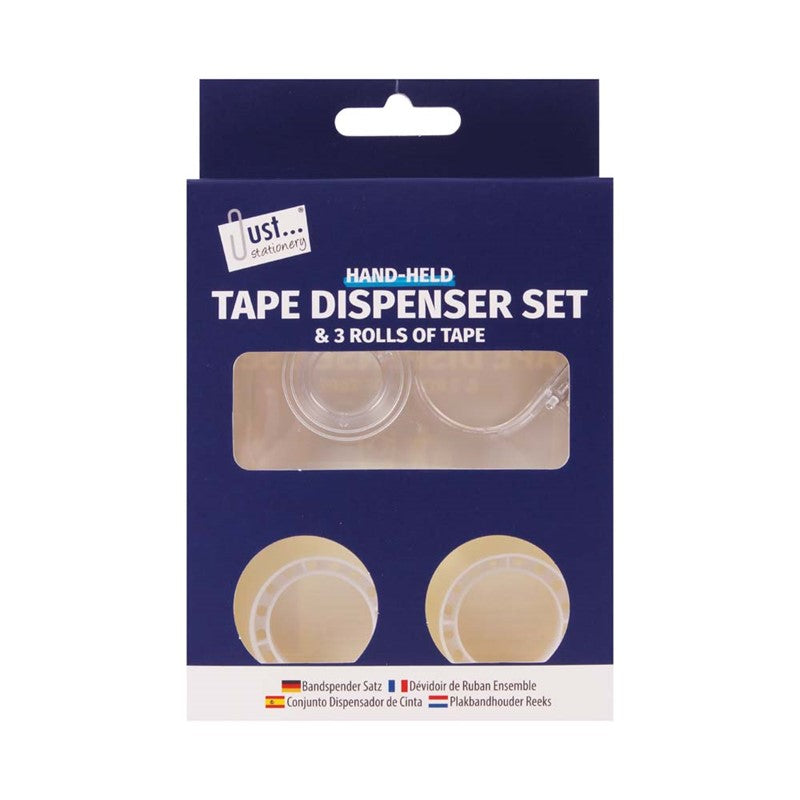 Hand Held 18mm Tape Dispenser Set - Easy to Use with Comfortable Grip - Includes Tape Roll