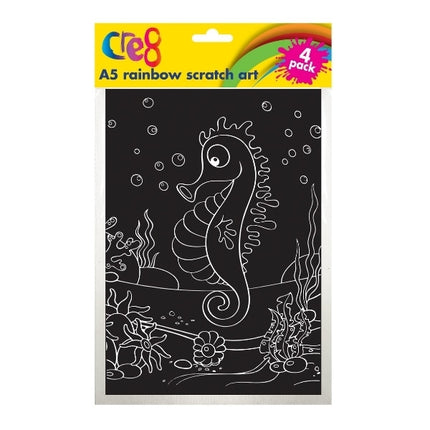 4 Rainbow A5 Scratch Card Sheets & Pen