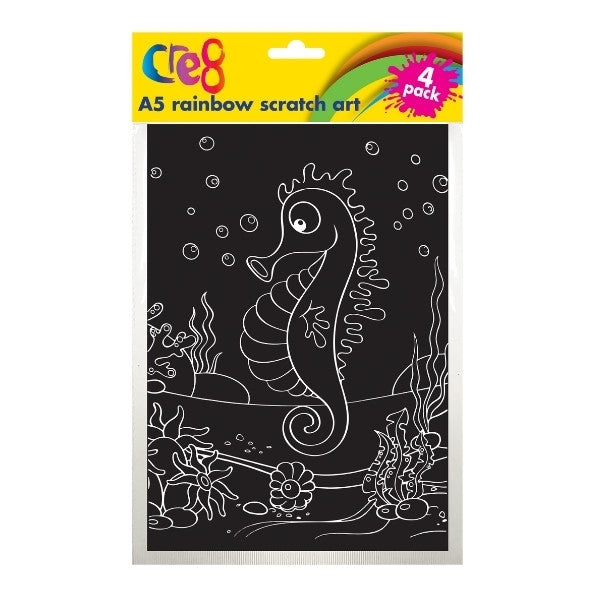 4 Rainbow A5 Scratch Card Sheets & Pen