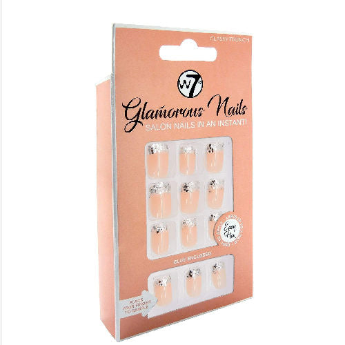 W7 Cosmetics Glamorous False Long Fake Nails - Glitter Classy French