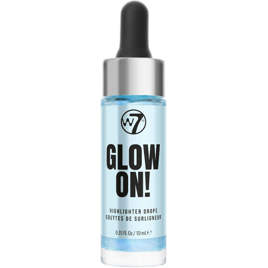 W7 Cosmetics Glow On! Highlighter Drops Clear Cut Blue - Shimmer Face Makeup Body Illuminating