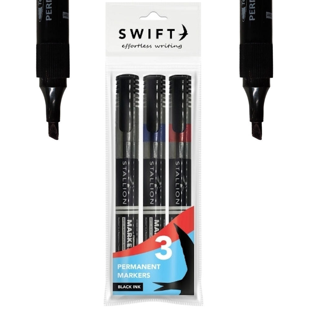 Black Permanent Markers - Pens 3 Pack Bold Black Ink Smooth Flow