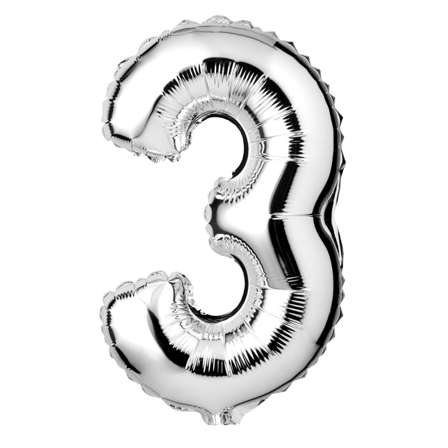 Large Silver Foil "Number 3" Balloon – 34 Inch
