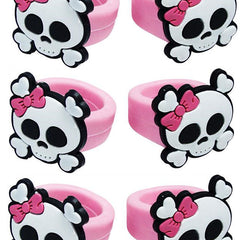 Pink Pirate Rubber Skull Rings - 6 Pack