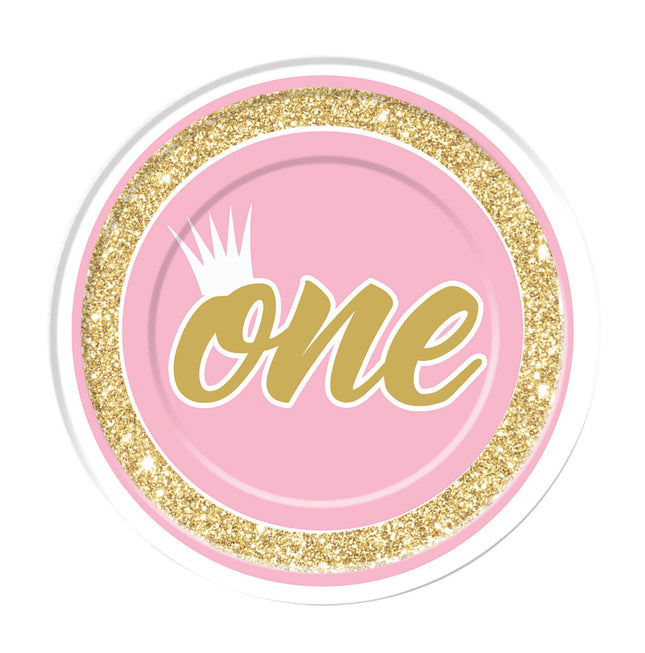 Pink 1st Birthday 9" Paper Plates - 8 Pack