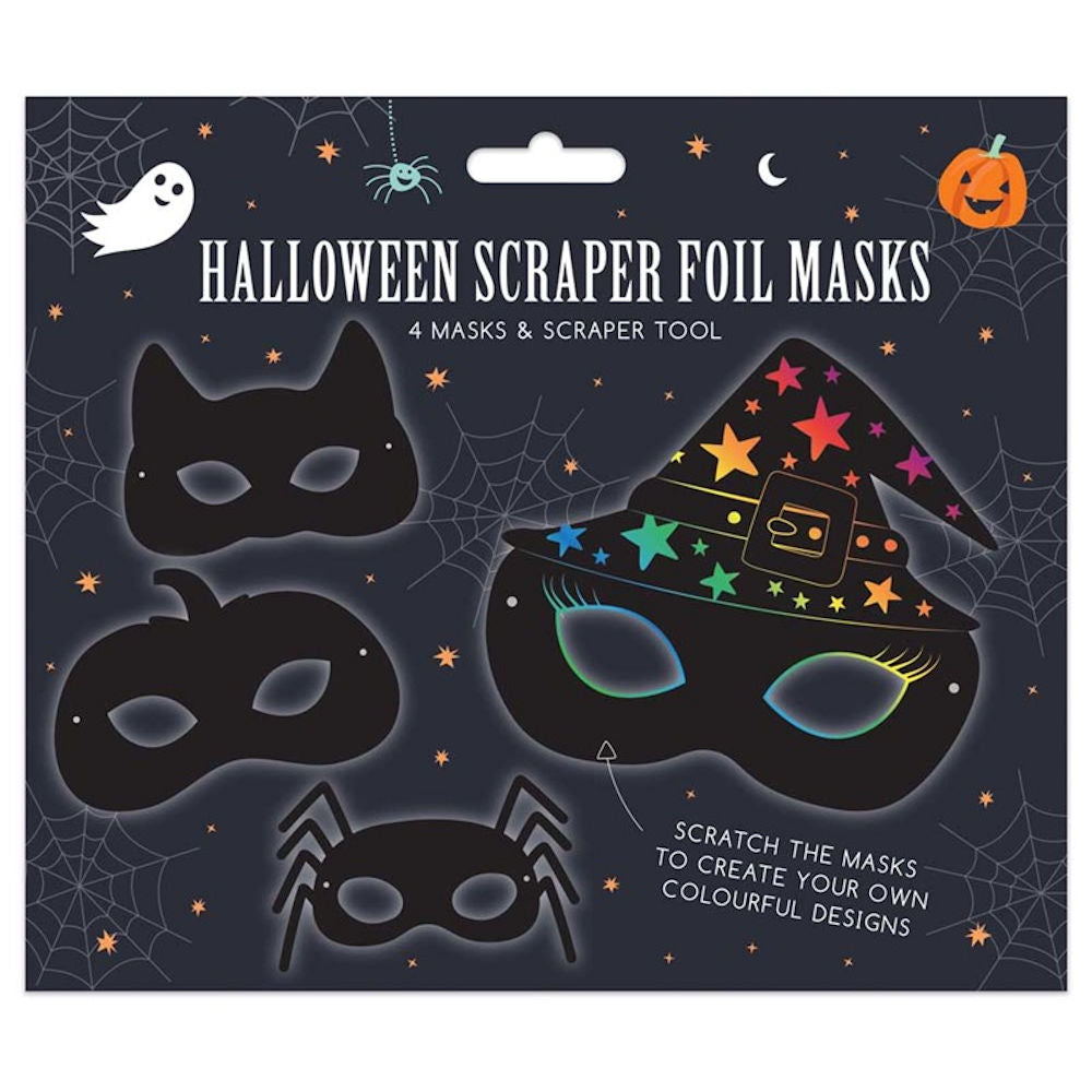 Halloween Scratch Art Masks - 4 Pack Fun Kids Craft Kit Spooky Party Activity DIY Decorations