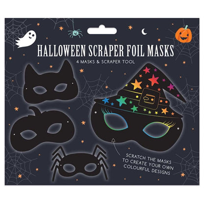 Halloween Scratch Art Masks - 4 Pack Fun Kids Craft Kit Spooky Party Activity DIY Decorations