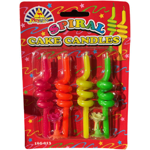 Spiral Cake Candles - 9cm 4 Pack Bright Colours Birthday Party Celebration Decoration
