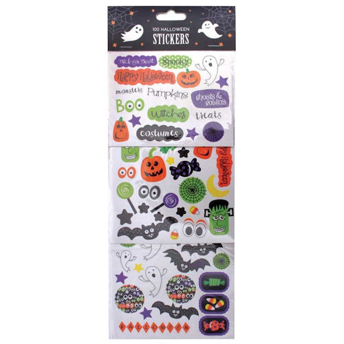 Halloween Sticker Sheet - 100 Stickers Assorted Spooky Party Decoration Crafts