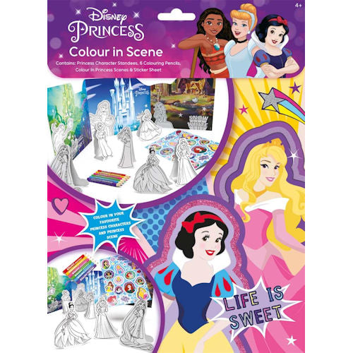 Disney Princess Colour In Scene - Princess Character Standees Colouring Pencils Colour In Scenes Sticker Sheet