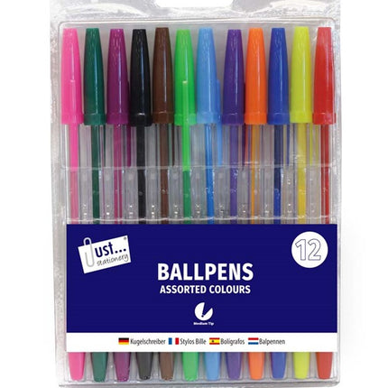 12 Multi-Coloured Ballpoint Pens
