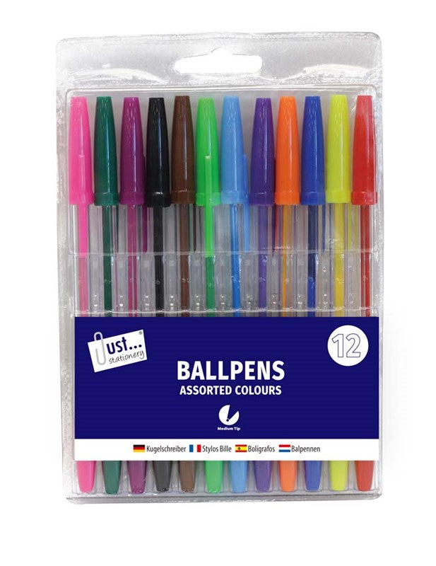 12 Multi-Coloured Ballpoint Pens
