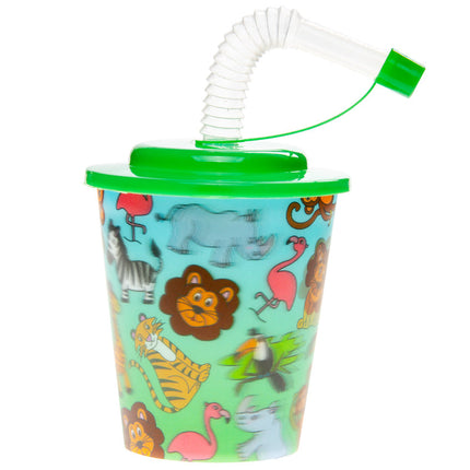 Wild Animal Reusable Plastic 3D Cup & Straw - Single