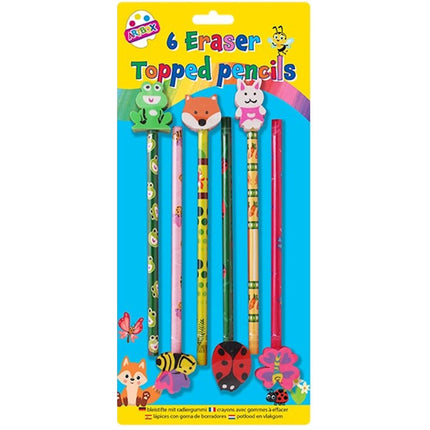 6 Animal Novelty Eraser Top Pencils