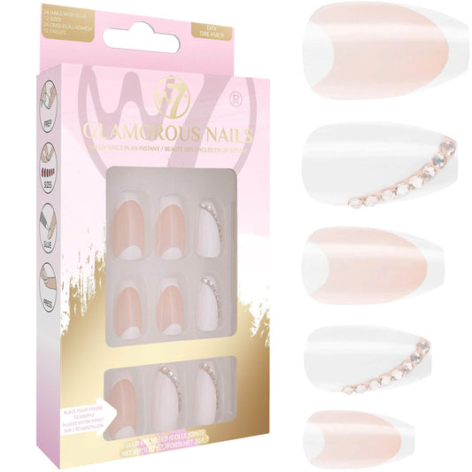 W7 Cosmetics Glamorous False Nails Day Dreamer - Long Fake Adhesive Included Party Nails