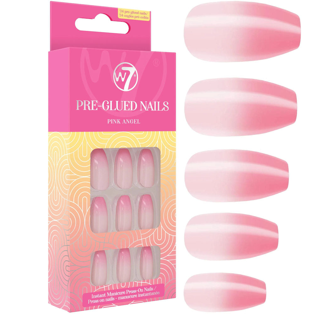 W7 Cosmetics Glamorous Pre Glued False Nails Pink Angel - Press On Long Fake Party Nails