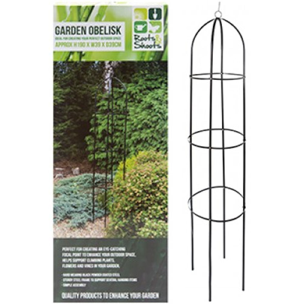 Black Garden Obelisk 1.9m - Decorative Climbing Plant Support Metal Structure Elegant Outdoor Feature