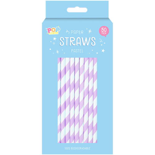 Pastel Eco Paper Straws 50 Pack Assorted - Biodegradable Drinking Straws in Soft Pastel Colours
