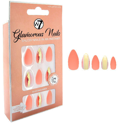 W7 Cosmetics Glamorous False Nails Fun Glowstick - Long Fake Adhesive Included Party Nails