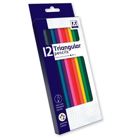 Triangle Colouring Pencils - 12 Pack Assorted Colours Easy Grip Children's Art Colouring School