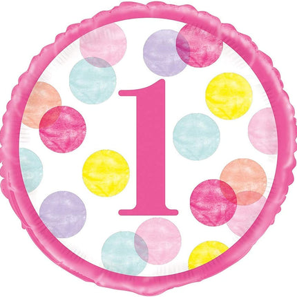Pink 1st Birthday 18" Round Foil Balloon