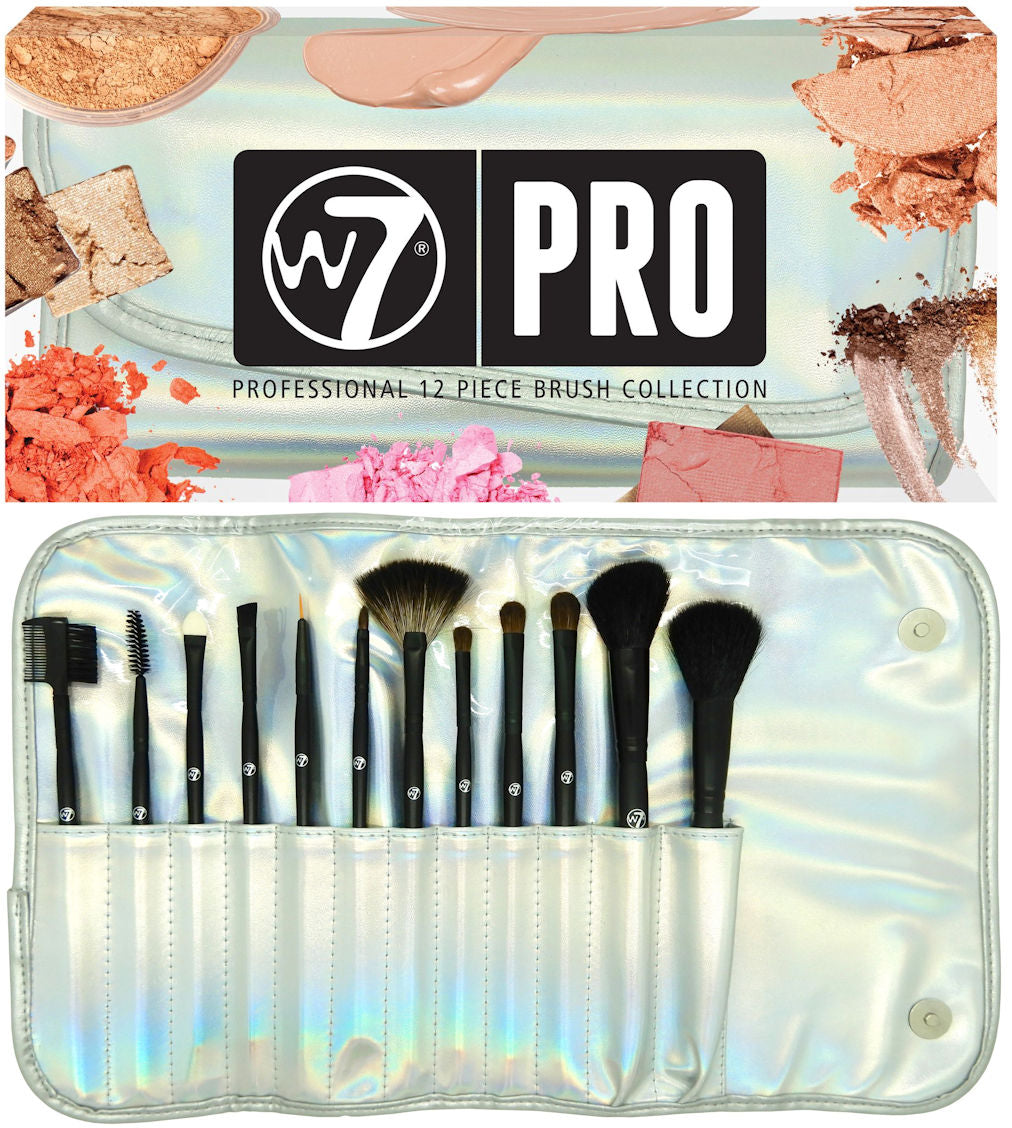 W7 Cosmetics Makeup Brush Collection - 12 Piece Professional Quality Assorted Brushes Soft Bristles Blending Applying Makeup