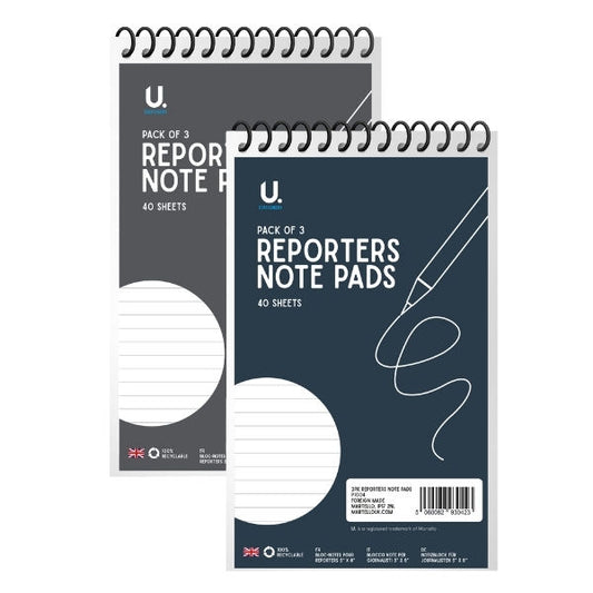 Reporters Notepads - 3 Pack 22cm x 13cm Assorted Convenient Size Note Taking Lined Paper