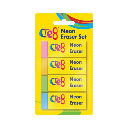 4 Retangular Neon Erasers