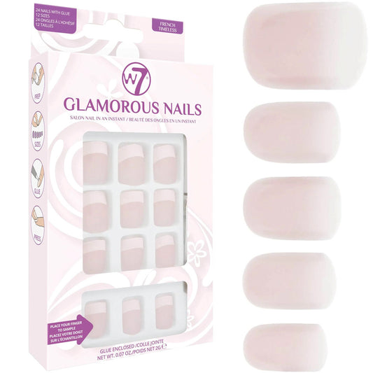 W7 Cosmetics Glamorous False Long Fake Nails - French Timeless