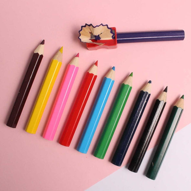 10 Chunky Half Size Colour Pencils & Sharpener