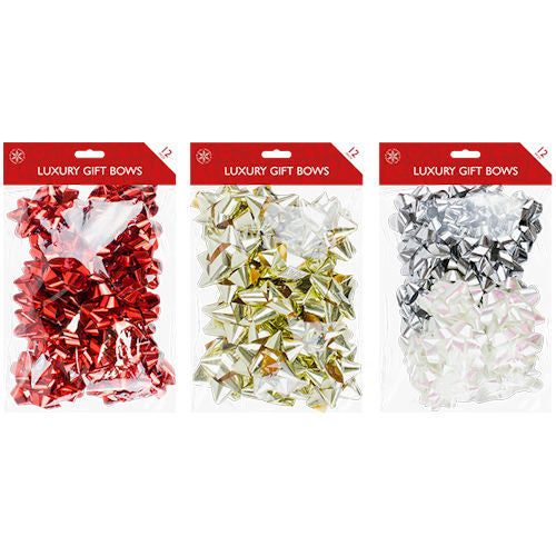 Metallic Gift Bows 12 Pack - Assorted Colours Festive Presents