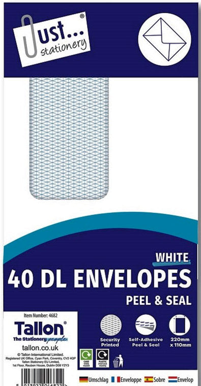 40 White DL Window Peal & Seal Envelopes